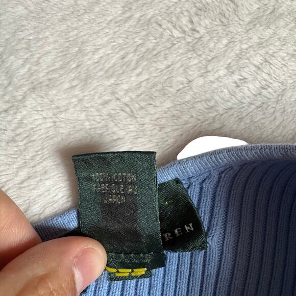 Lauren Ralph Lauren Ribbed Knit Top S Blue V-Neck Long Sleeve Minimalist Fit - Picture 3 of 6